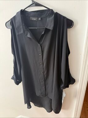 Apt. 9 Black Cold-Shoulder Button-Front Blouse Sheer Top